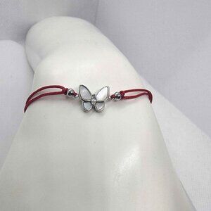 Butterfly Bracelet – 925 Sterling Silver,White Opal Charm, Adjustable Red String